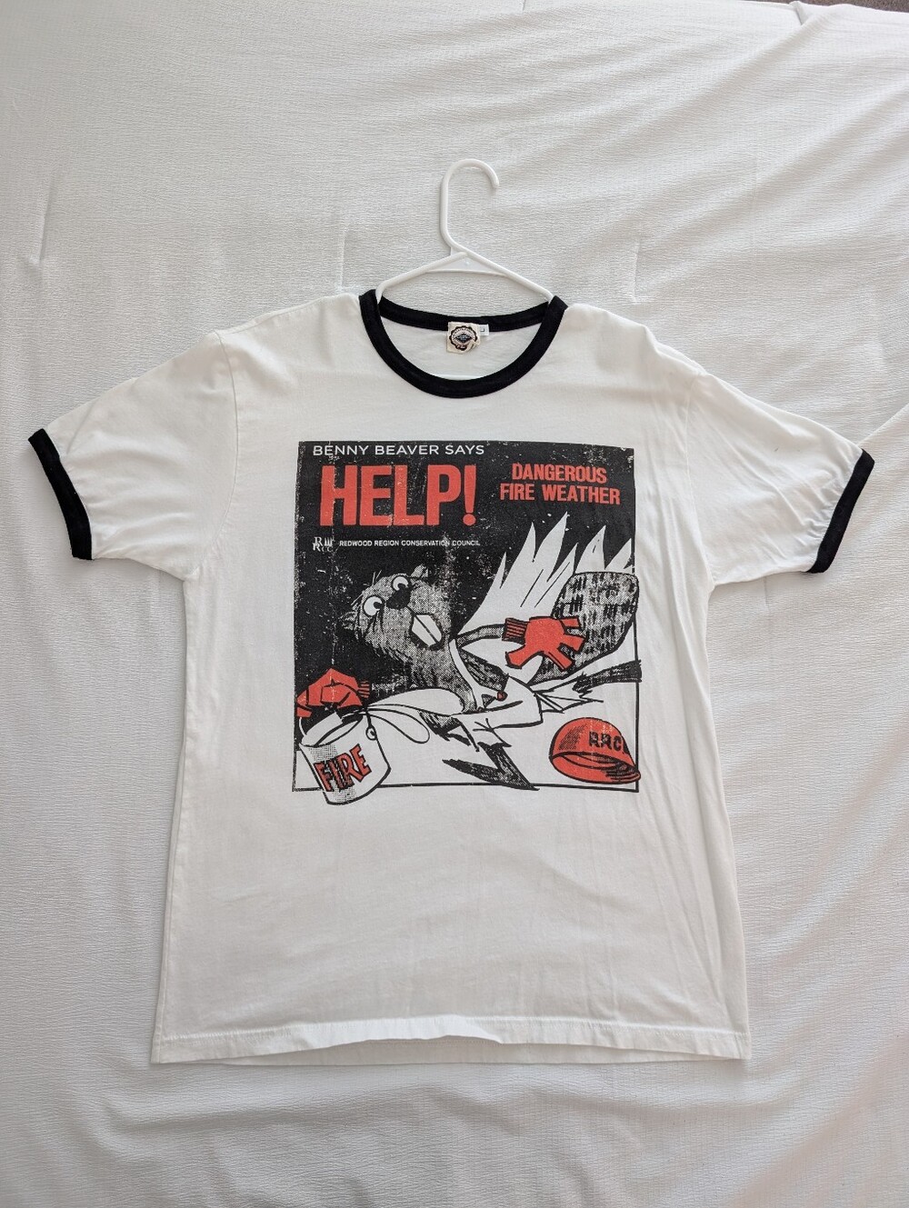 Benny Beaver Ringer Tee - White with Black Trim